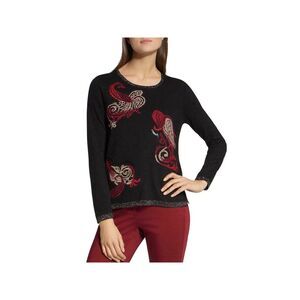 BASLER Womens Black Sequined Glitter Trim Long Sleeve Jewel Neck Sweater 22